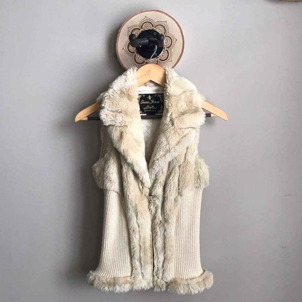 Guess Jeans Faux Fur Vest with Leather Trim Size S